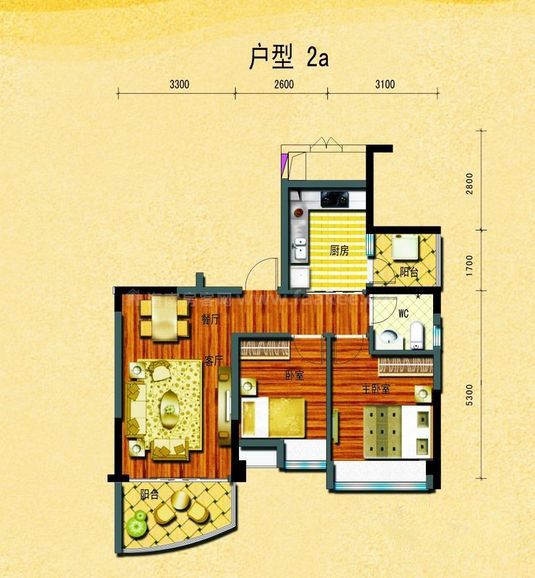 碧桂园椰城户型2a 2室2厅1卫 