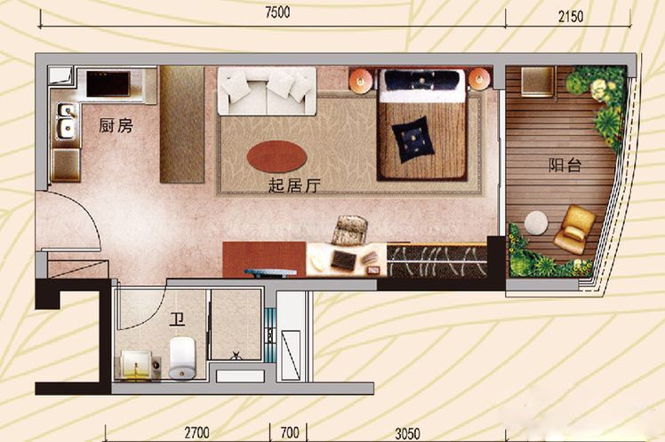 碧桂园椰城J380-C1户型 1室1厅1 