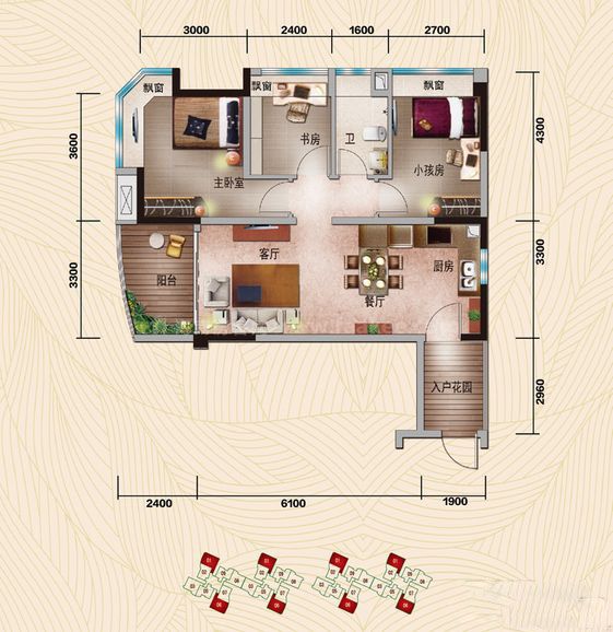 碧桂园椰城J378-1户型 3室2厅1卫 