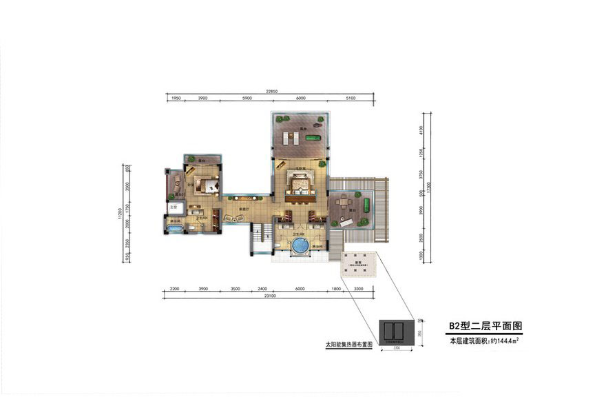 五期游艇别墅B2型二层平面2室1厅2卫1