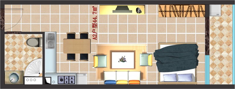 A2单间户型：44.7㎡