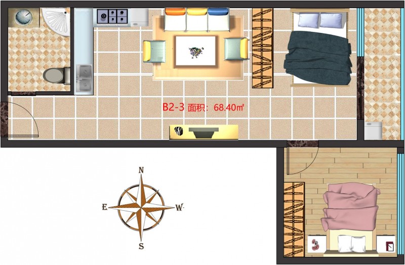 B2两房户型：68.4㎡