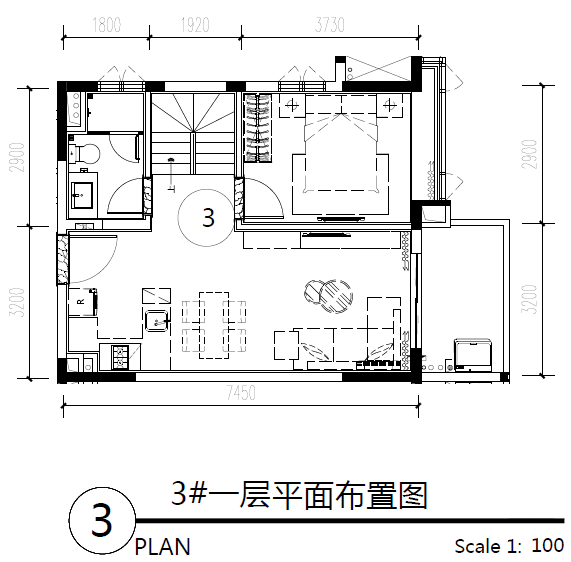 主力户型图-三房两卫 64.08㎡