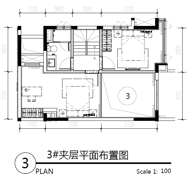 主力户型图-三房两卫1 64.08㎡