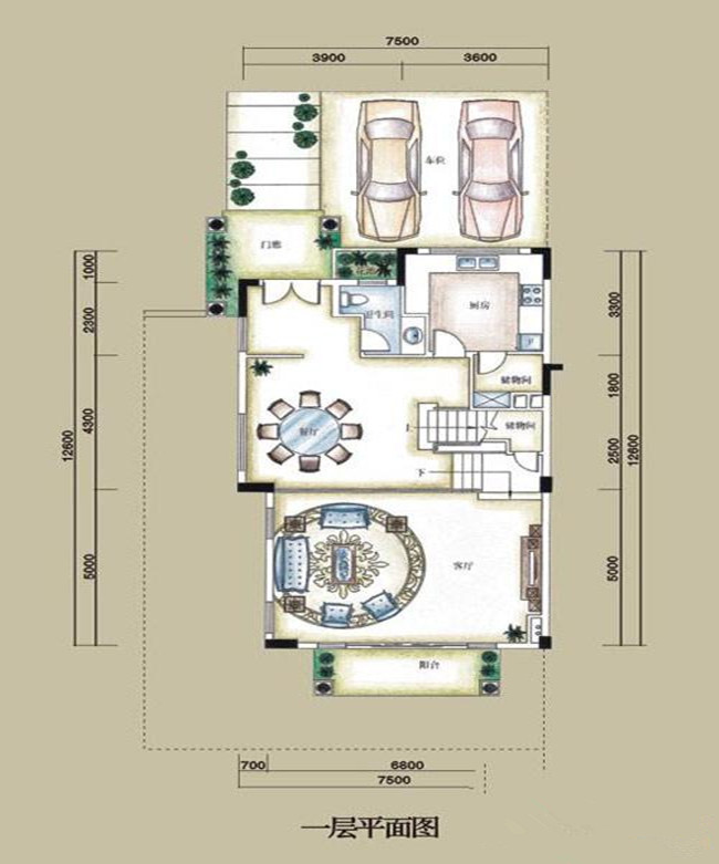 B2a户型（一层） 4室3厅4卫 建筑面 