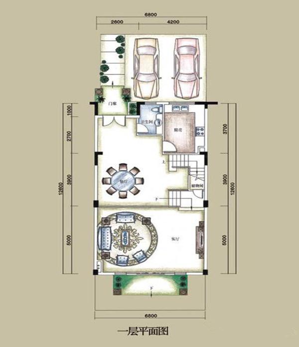 C2户型（一层） 4室2厅4卫 建筑面积 