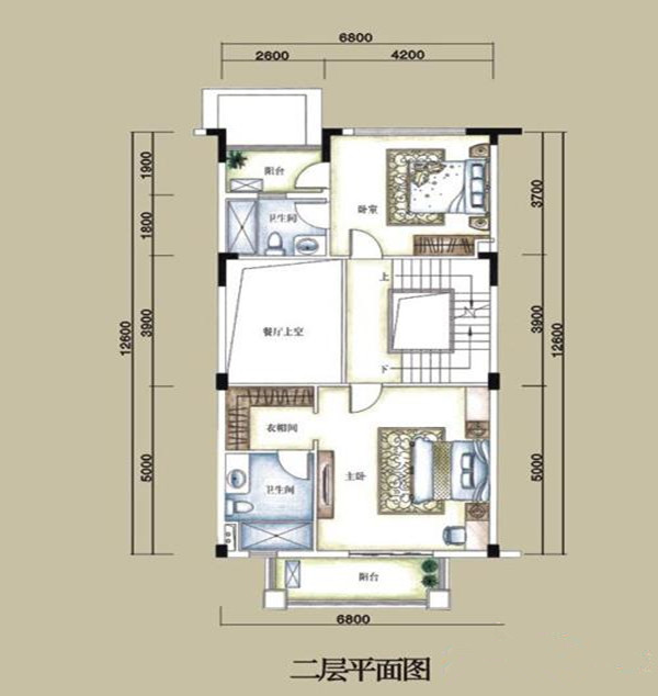 C2户型（二层） 4室2厅4卫 建筑面积 