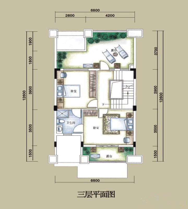 C2户型（三层） 4室2厅4卫 建筑面积 