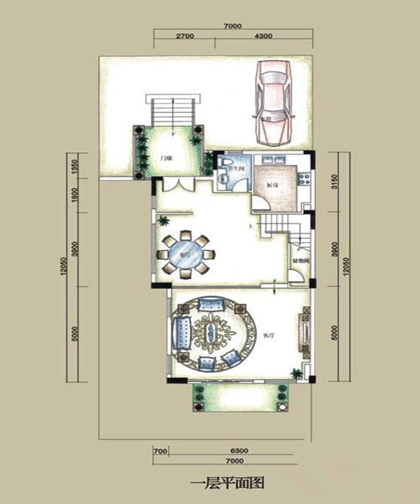 D3c户型（一层） 4室2厅4卫 建筑面 