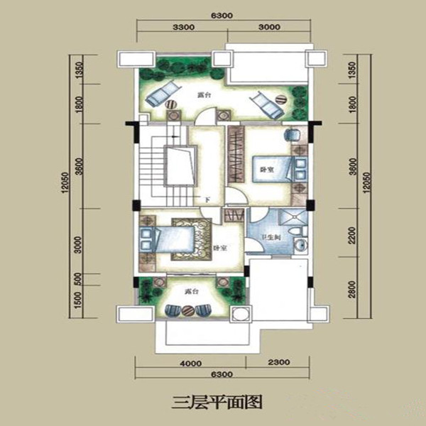E3c户型（三层）4室2厅4卫 4室2厅