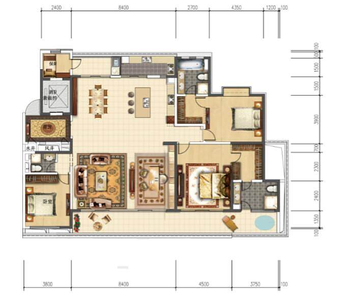 3室2厅3卫1阳台1厨 256.60㎡ 