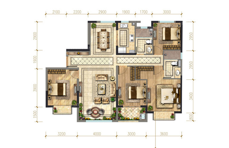 云谷小镇Y1户型 4室2厅2卫1厨 13