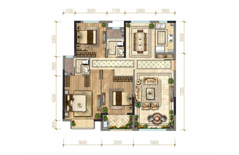 云谷小镇Y2户型 3室2厅2卫1厨 11