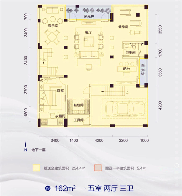 天骄海棠湾别墅户型（一层） 五室两厅三卫 