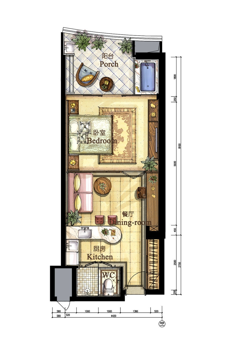 亚洲湾高层海景1#公寓62平户型 