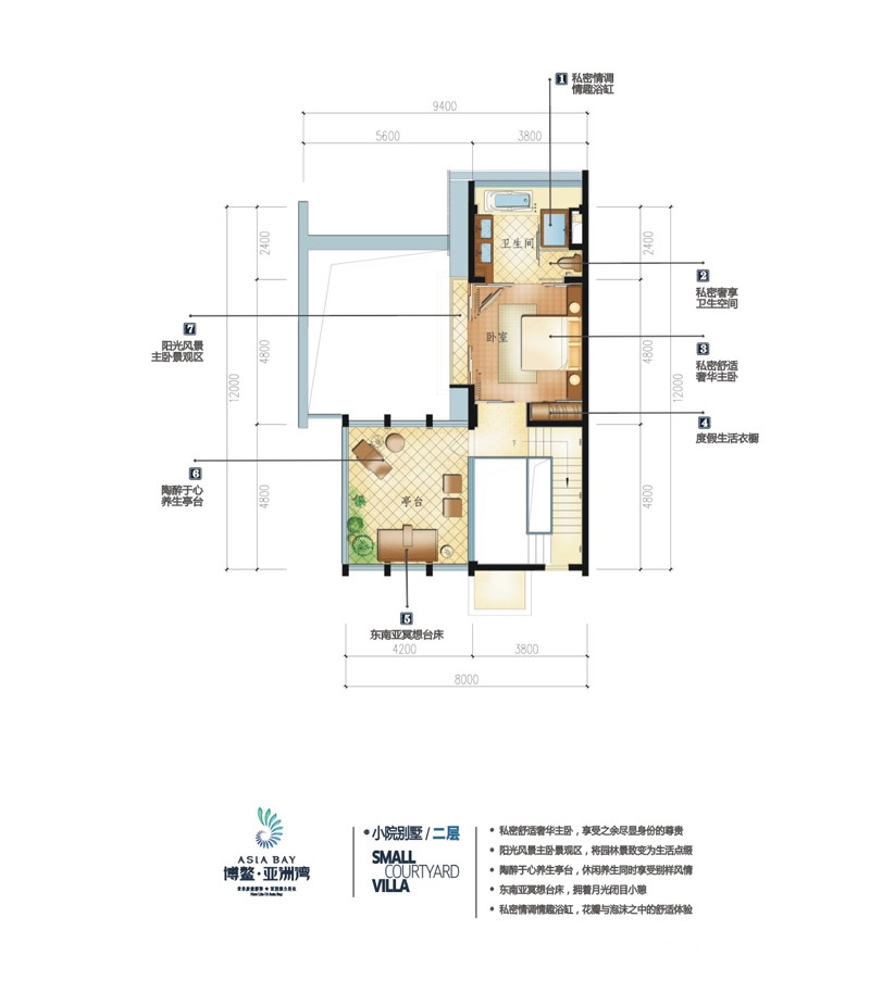 亚洲湾小院别墅A户型-二层 