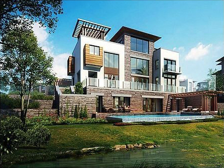 鸿洲江山云岸双拼别墅效果图